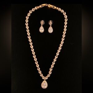 Elegant Rose Gold Necklace and Earring Bridal Set